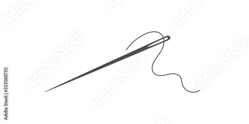 Needle and thread silhouette icon vector illustration. Tailor logo with needle symbol and curvy thread isolated on white background. Handmade craft symbol, tailor equipment, needlework skill