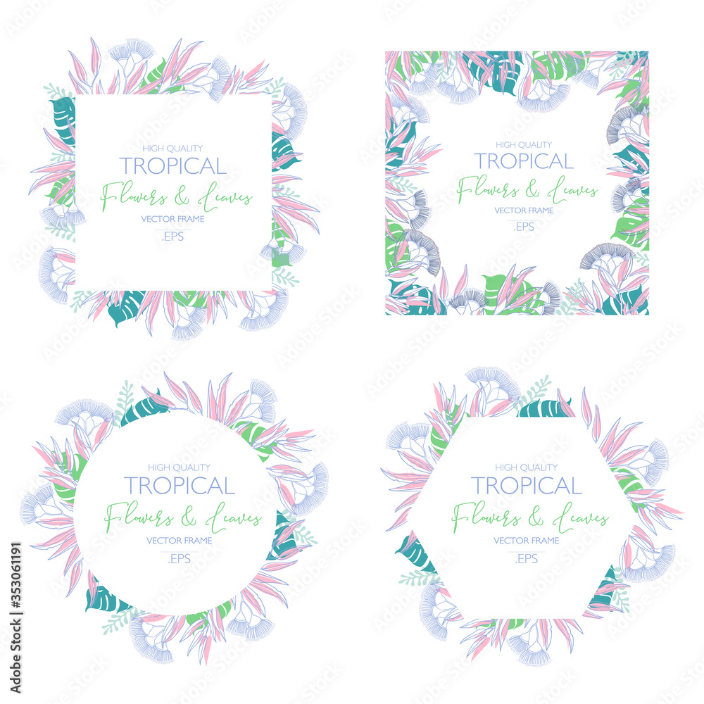 Vector floral tropical template . All elements are isolated. Invitation card, thanks, rsvp, menu.