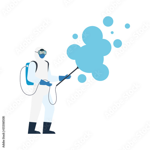 person with protective suit for spraying viruses of covid 19, disinfection virus concept vector illustration design