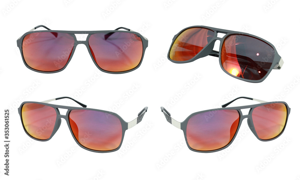 Set Summer Sun glasses of black plastic with polarized gradient isolated on white background. Collection fashion eye glasses stock photo Set Summer Sun glasses of black plastic with polarized gradient isolated on white background. Collection fashion eye glasses stock photo