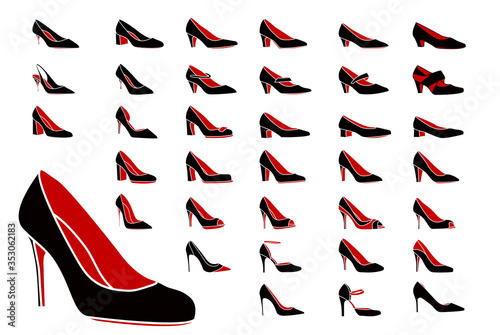 Modern High Heel fashion shoe woman vector set