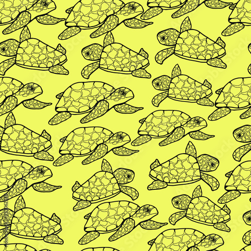 Pattern with sea turtles. Mom and baby. Design for children and adults. Inhabitants of the ocean, animals with shell. For packaging, textile, wallpaper. Isolate stock graphics