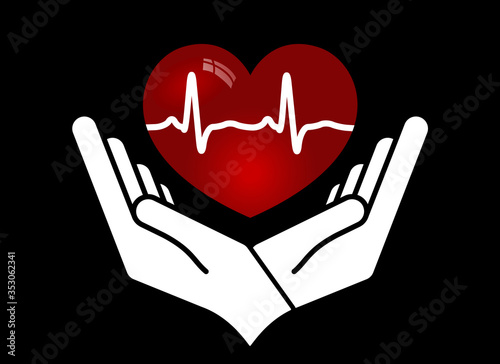 Heart in hands. Giving heart logo template for transplant ,organ, donation, charity, health, voluntary, isolated on white background, vector