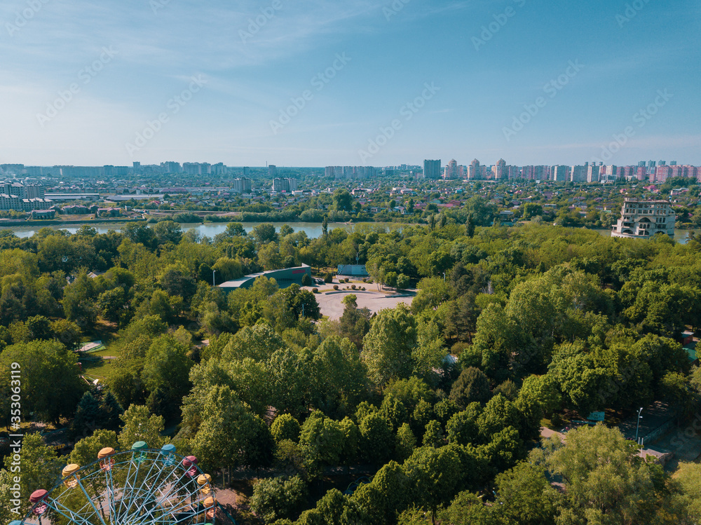 Russioa, Krasnodar cityscape and Kuban river from aerial view. Krasnodar region, Russia Russioa, Krasnodar cityscape and Kuban river from aerial view. Krasnodar region, Russia