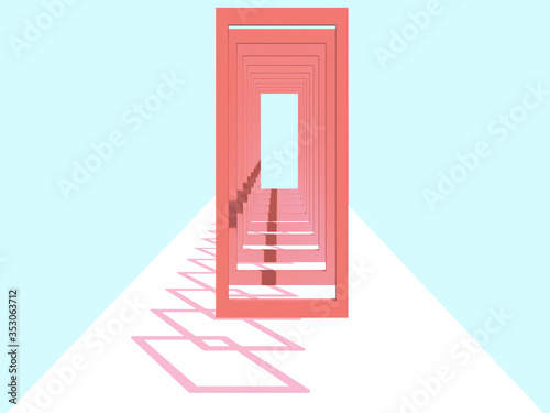 3d render, minimal fashion background, arch, tunnel, corridor, portal, perspective,pink