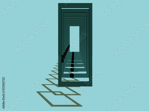 3d render, minimal fashion background, arch, tunnel, corridor, portal, perspective,green