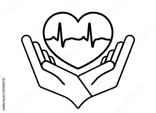 Heart in hands. Giving heart logo template for transplant ,organ, donation, charity, health, voluntary, isolated on white background, vector