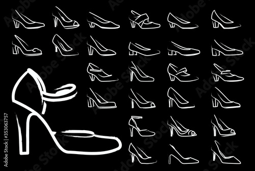 Modern High Heel fashion shoe woman vector set