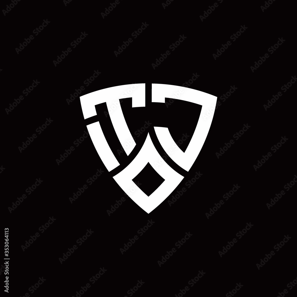 TJ monogram logo with modern shield style design template
