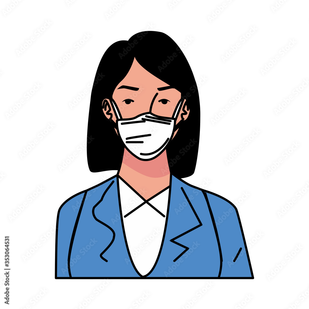 young woman using medical mask character young woman using medical mask character
