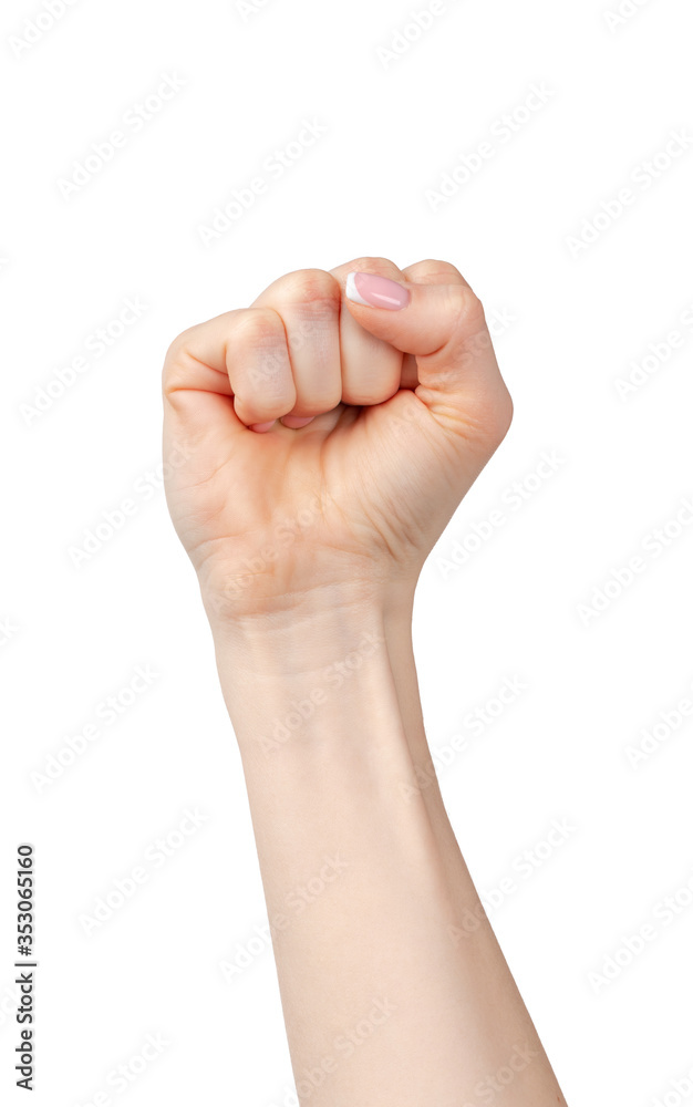 Female fist raised up isolated on white background Female fist raised up isolated on white background