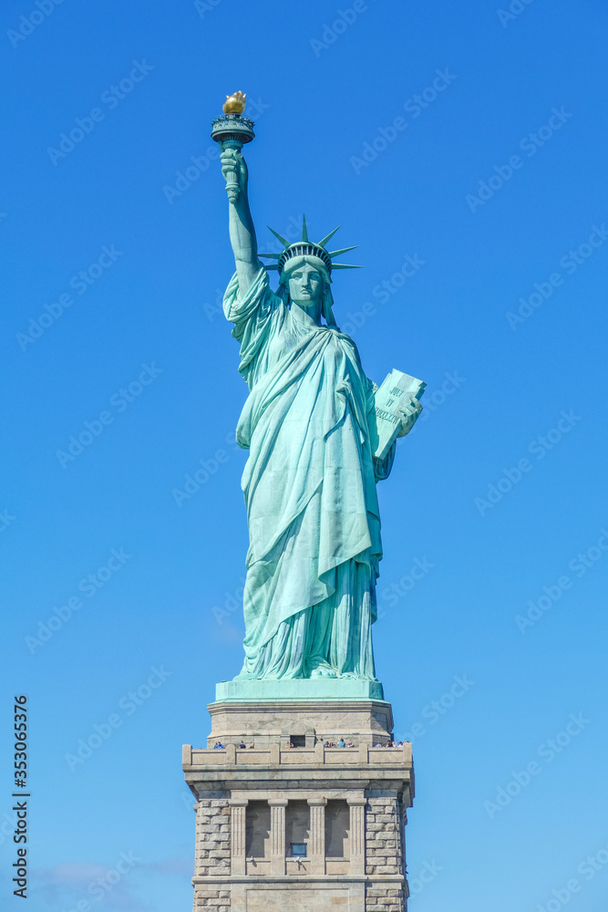 New York city Statue of Liberty on Liberty island. The Statue of Liberty is a neoclassical sculpture on Liberty Island in New York Harbor in New York, in the United States. National Monument, museum.