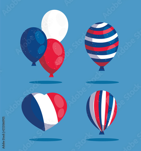 france heart and balloons of happy bastille day vector design