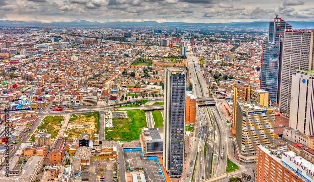 Bogota cityscape in cloudy weather, HDR Image