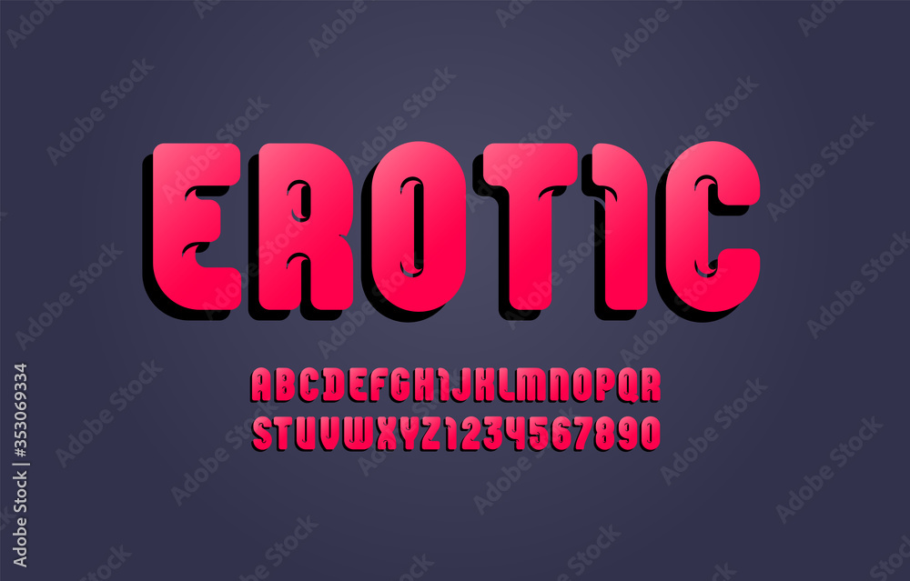 Red bold font, trendy beautiful alphabet in the erotic style, modern red letters and numbers for your design, vector illustration 10eps