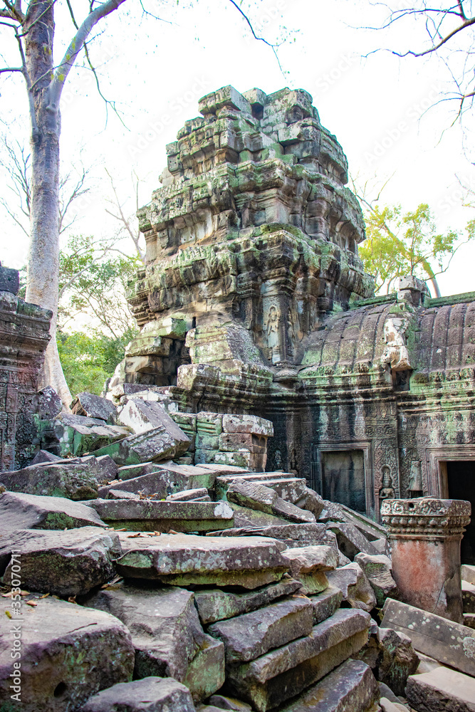 Naklejka premium A beautiful view of Ta Phrom temple at Siem Reap, Cambodia.