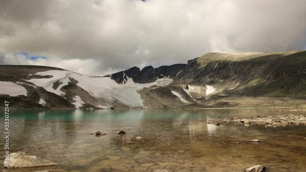 timelapse of lake in mountain area fast moving clouds