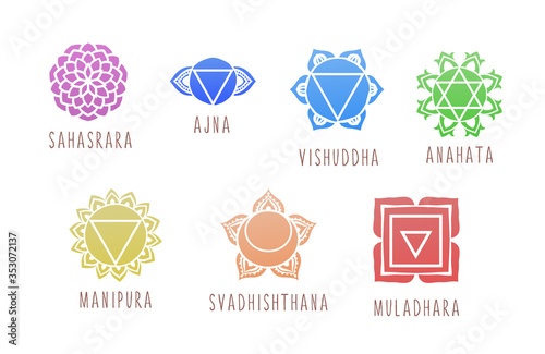 7 chakras symbol coloring vector illustration. For logo yoga healing