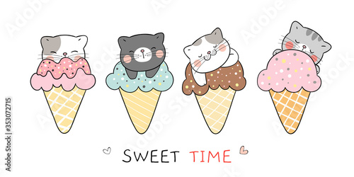 Draw collection cat in ice cream cones for summer.