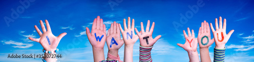 Foto Children Hands Building Colorful Word I Want You