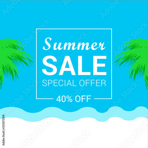 Summer sales special offer up to 45% advertising banner. Vector elements for discount flyer, promotion, web banner and poster design
