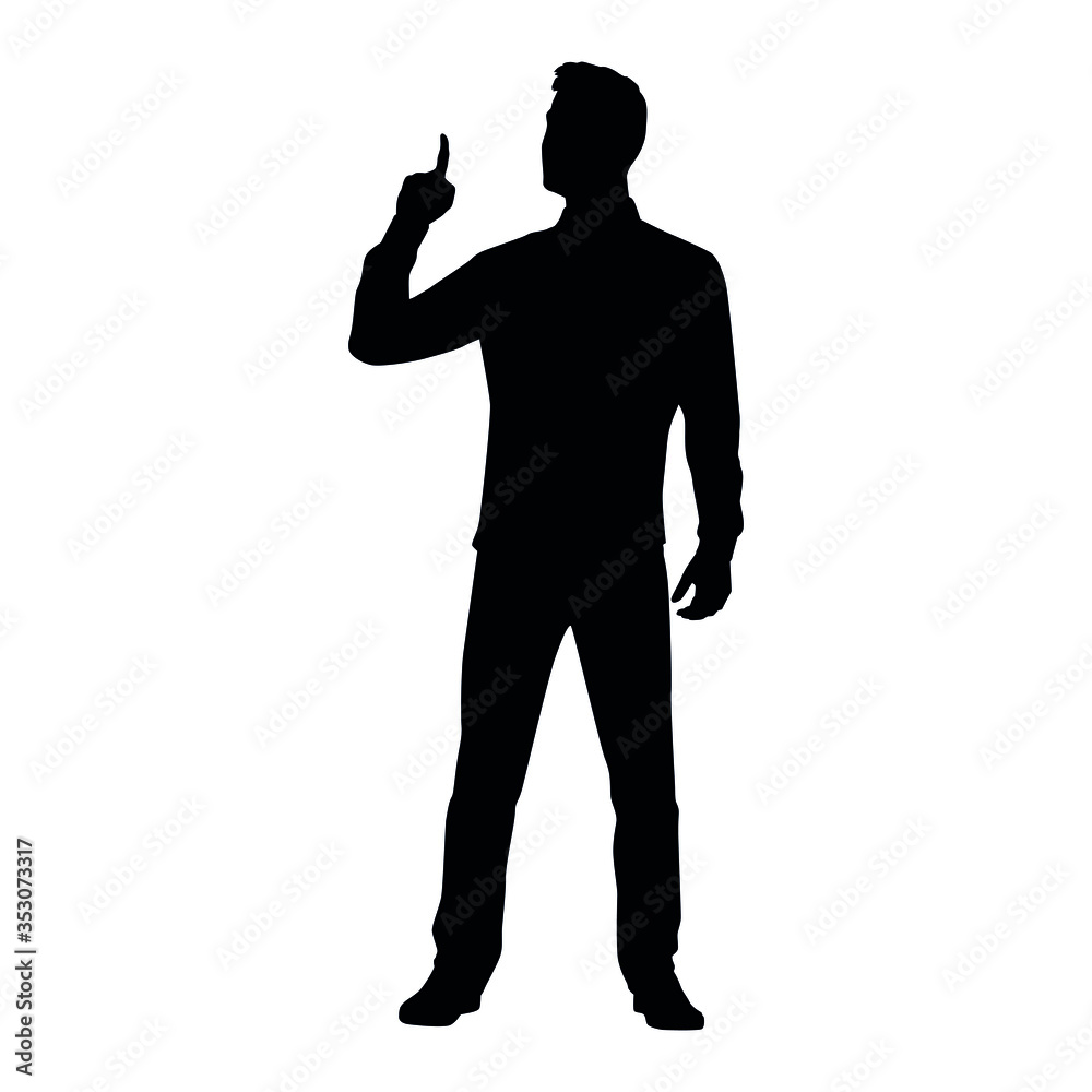 Silhouette of man pointing his finger upwards Silhouette of man pointing his finger upwards