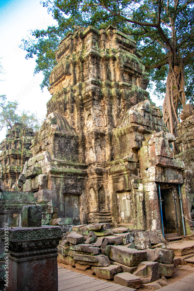 Obraz premium A beautiful view of Ta Phrom Temple at Siem Reap, Cambodia.