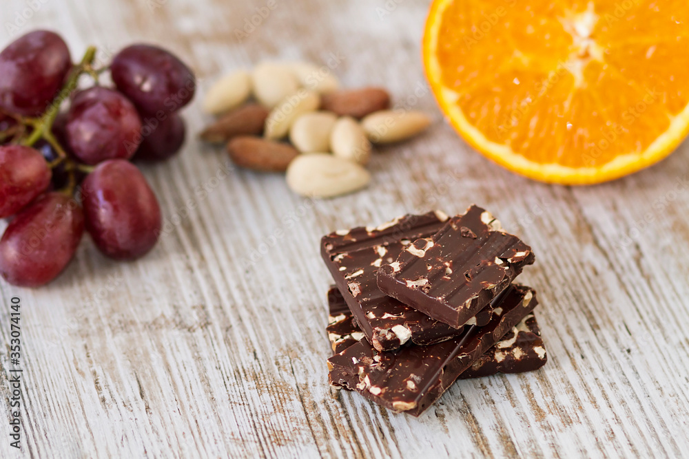 Dark chocolate with almonds and fruits