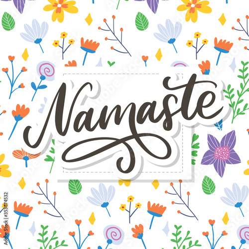 Hand drawn namaste card. Hello in hindi. Ink illustration. Hand drawn lettering background. Isolated on white background. Positive quote. Modern brush calligraphy.