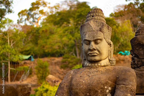 A beautiful view of statues in Angkor Thom temple at Siem Reap, Cambodia.