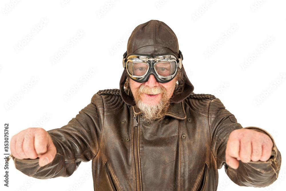 Fun motorcyclist posing Fun motorcyclist posing