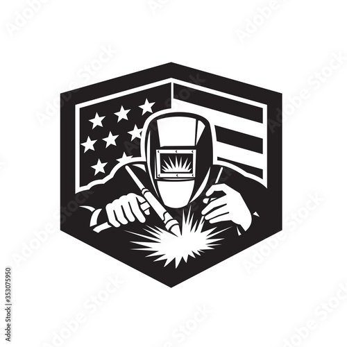 Welder Arc Welding USA Flag Crest Retro