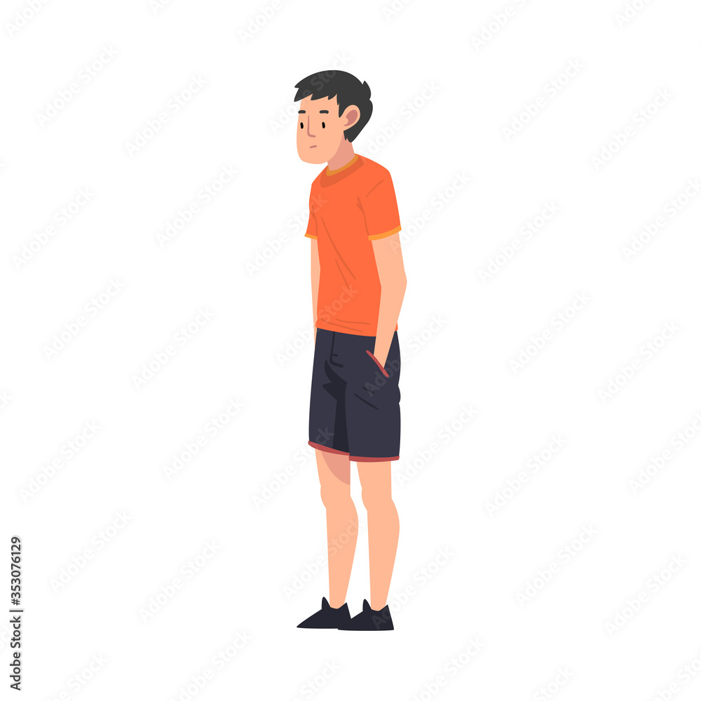Teen Boy Standing with Hands in His Pockets, Boy Spending Time in Expectation Cartoon Vector Illustration Teen Boy Standing with Hands in His Pockets, Boy Spending Time in Expectation Cartoon Vector Illustration