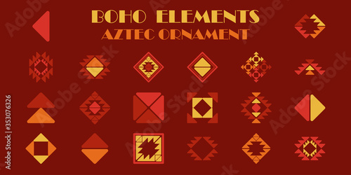 Aztec elements. A set of BOHO elements. Geometry. Ethnic boho ornament. Tribal motif. Vector illustration for web design or print.