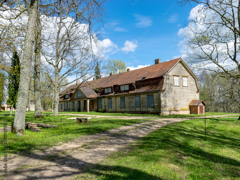 sunny spring landscape with manor house, former manor house of Liepa manor, Liepas parish, Priekuli district, latvia sunny spring landscape with manor house, former manor house of Liepa manor, Liepas parish, Priekuli district, latvia