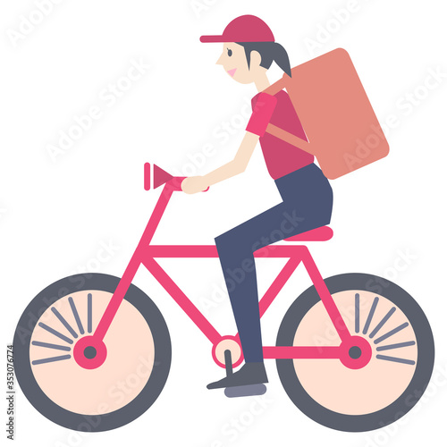 自転車で配達する女性