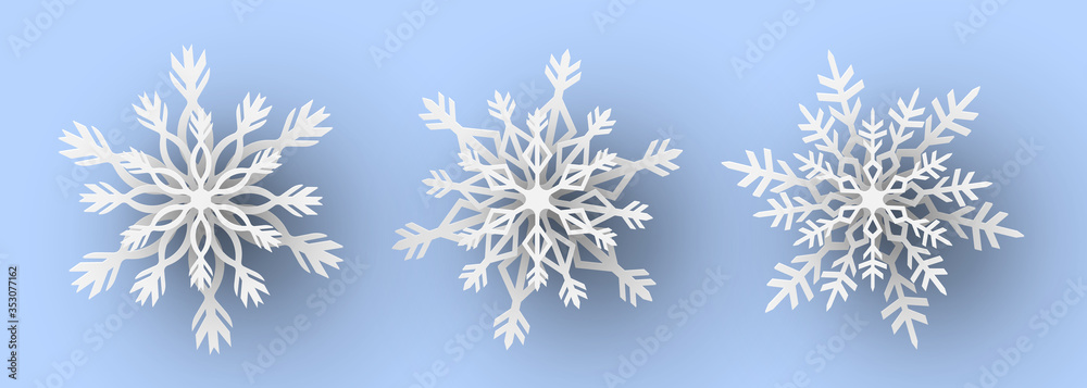 Set of paper cut snowflakes. Vector illustration.