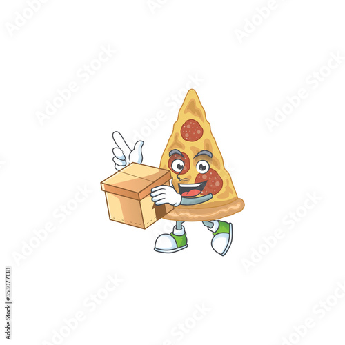 cartoon design style of slice of pizza having gift box