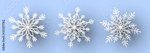 Set of paper cut snowflakes. Vector illustration.