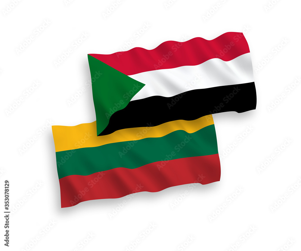 Fototapeta premium Flags of Lithuania and Sudan on a white background
