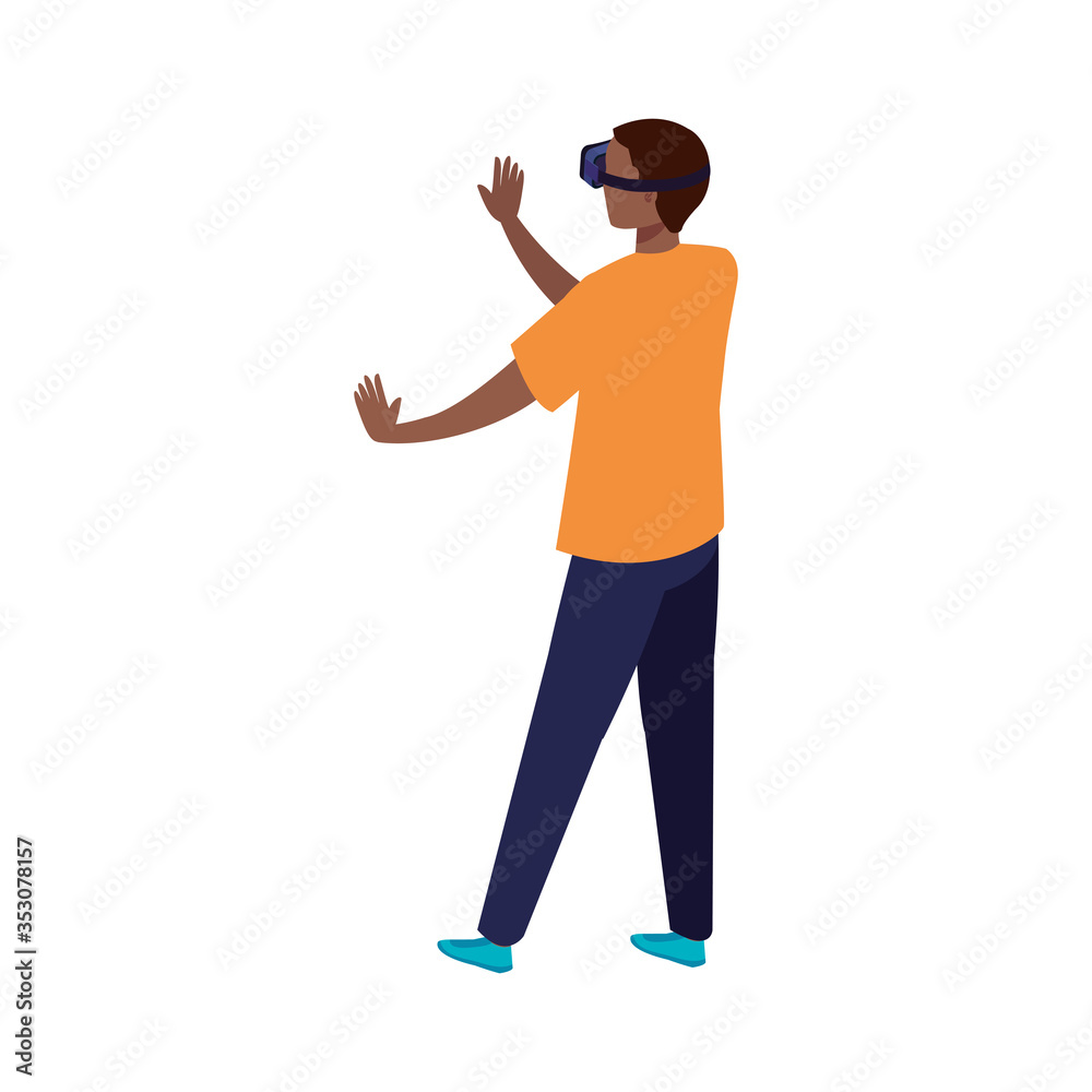 man afro with glasses virtual reality on white background vector illustration design