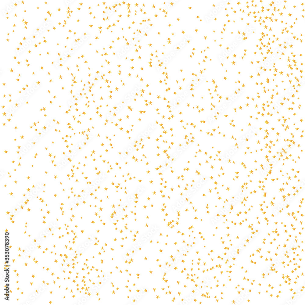 Gold stars pattern. Shiny background. Texture of gold foil. Stock vector illustration on white isolated background.
