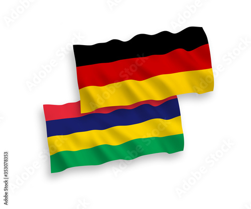 Flags of Mauritius and Germany on a white background
