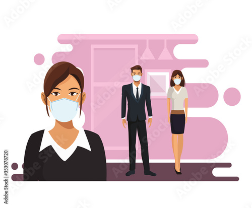 business people working and wearing medical masks photo