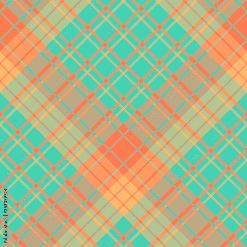 Seamless pattern in summer water green and orange colors for plaid, fabric, textile, clothes, tablecloth and other things. Vector image. 2 Seamless pattern in summer water green and orange colors for plaid, fabric, textile, clothes, tablecloth and other things. Vector image. 2