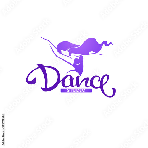 silhouette of beauty  dancer, vector logo template with lettering composition