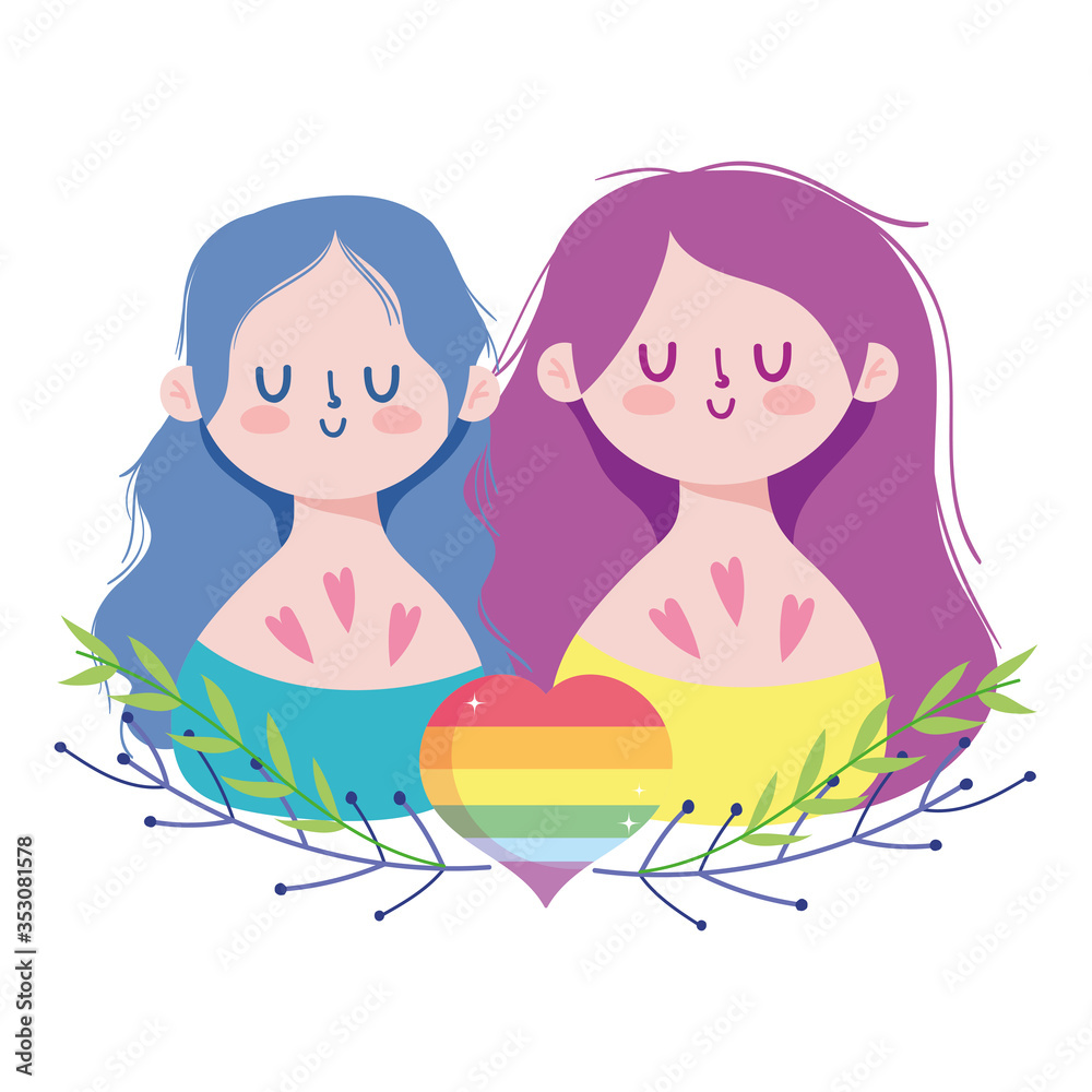 girls cartoons with lgtbi heart vector design girls cartoons with lgtbi heart vector design