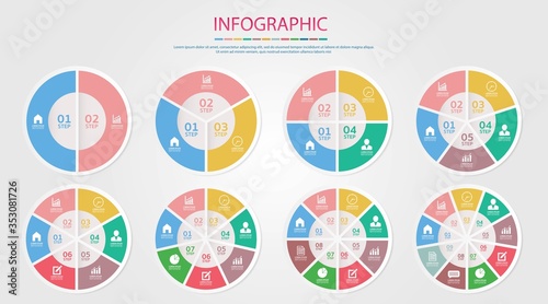 Vector infographic circle set. Business concept with 2,3,4,5,6,7,8,9 options, steps or processes .