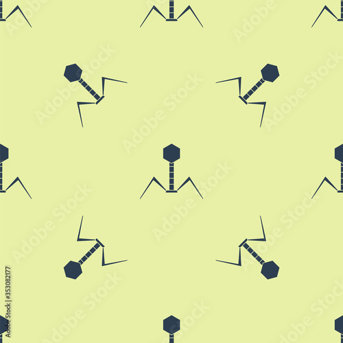 Blue Bacteria bacteriophage icon isolated seamless pattern on yellow background. Bacterial infection sign. Microscopic germ cause diseases concept. Vector Illustration