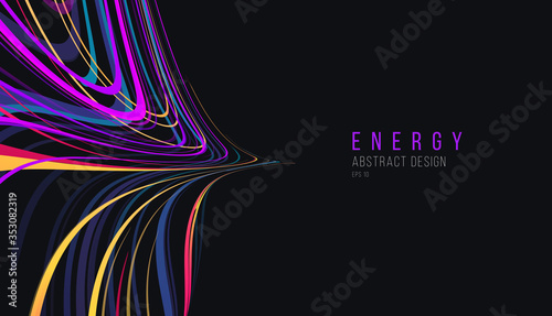 Dark background with colorful laser glow neon lines, chaotic abstract symmetric morror comosition, wallpaper cover design element